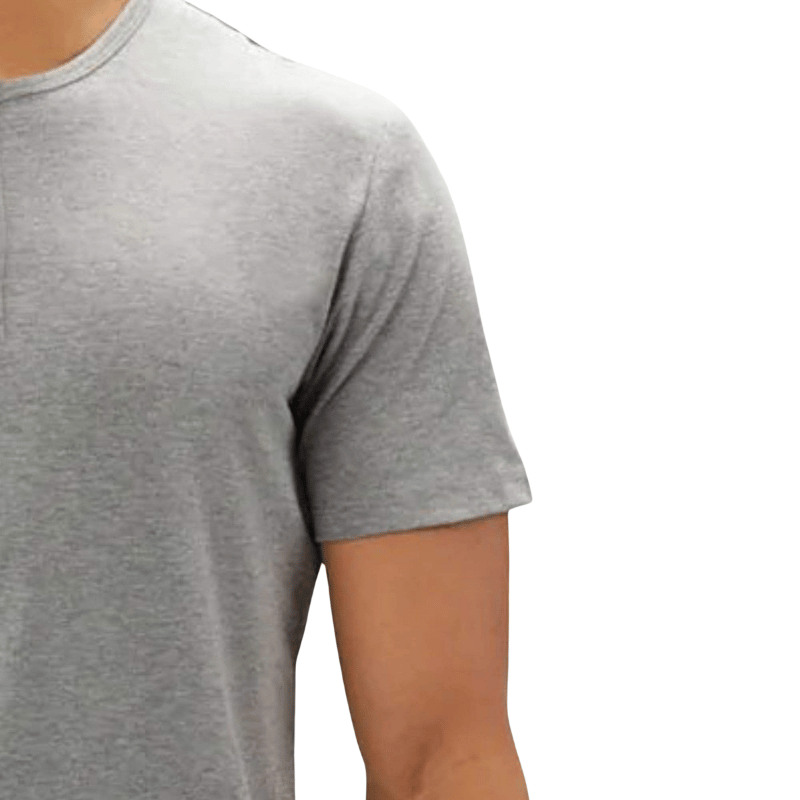 C.Kay's Designs Grey Marl Cotton Henley T-Shirt for Men, Three Button Short Sleeve Tee with Curved Hem