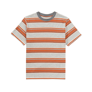 C.Kay's Designs Orange Retro Stripe Cotton T-Shirt for Men, Short Sleeve Crew Neck Tee with Contrast Collar