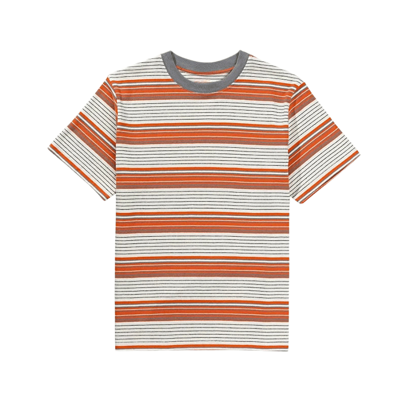 C.Kay's Designs Orange Retro Stripe Cotton T-Shirt for Men, Short Sleeve Crew Neck Tee with Contrast Collar
