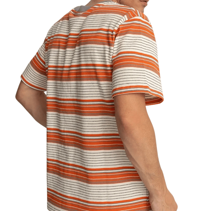 C.Kay's Designs Orange Retro Stripe Cotton T-Shirt for Men, Short Sleeve Crew Neck Tee with Contrast Collar