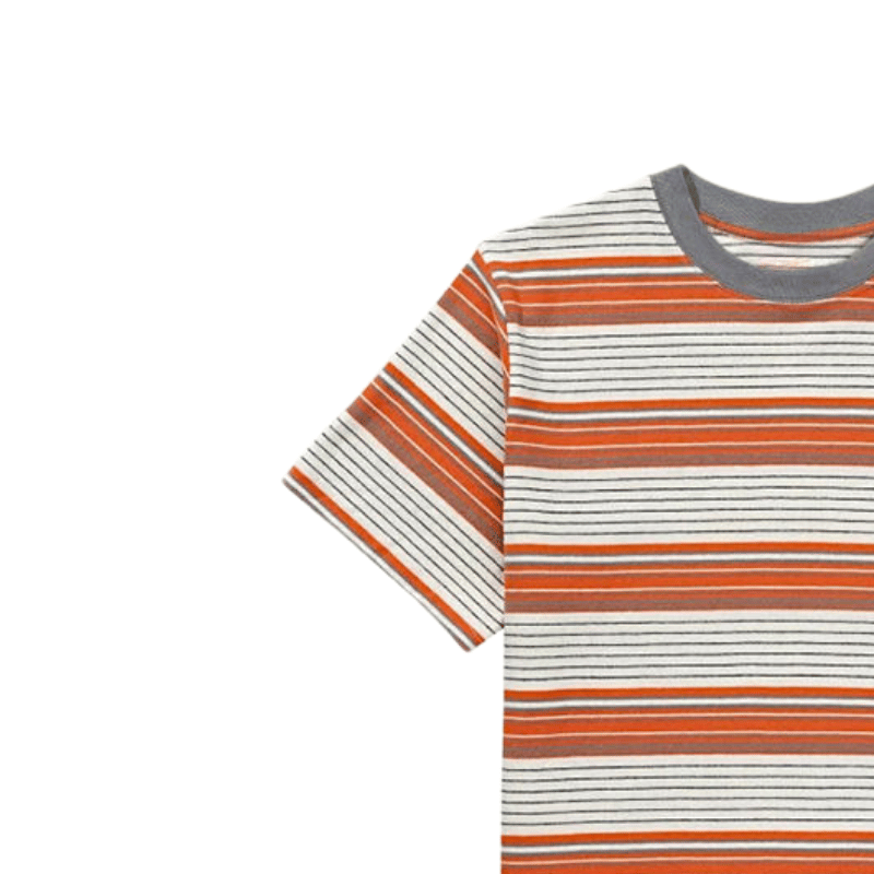 C.Kay's Designs Orange Retro Stripe Cotton T-Shirt for Men, Short Sleeve Crew Neck Tee with Contrast Collar