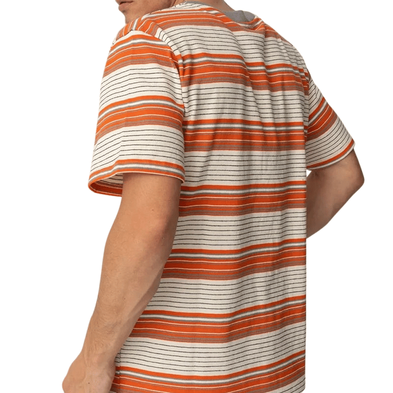 C.Kay's Designs Orange Retro Stripe Cotton T-Shirt for Men, Short Sleeve Crew Neck Tee with Contrast Collar