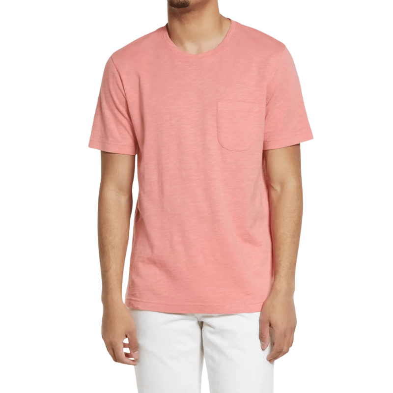 C.Kay's Designs Coral Slub Cotton Pocket T-Shirt for Men, Short Sleeve Crew Neck Tee with Chest Pocket