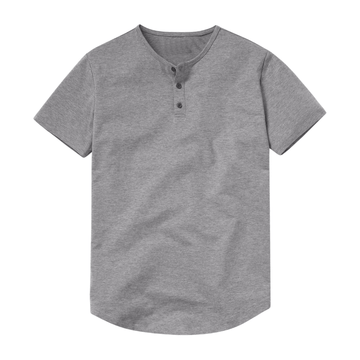 C.Kay's Designs Grey Marl Cotton Henley T-Shirt for Men, Three Button Short Sleeve Tee with Curved Hem