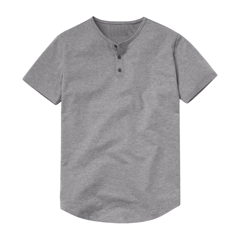 C.Kay's Designs Grey Marl Cotton Henley T-Shirt for Men, Three Button Short Sleeve Tee with Curved Hem