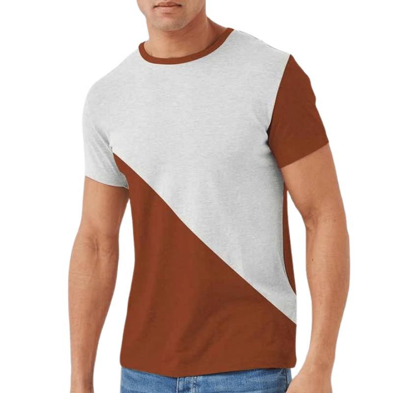 C.Kay's Designs Rust Diagonal Colour Block Cotton T-Shirt for Men, Short Sleeve Crew Neck Tee